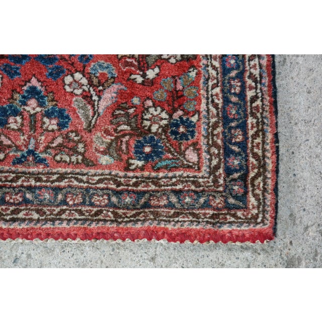 Vintage Hand-Knotted Oriental Wool Scatter Rug Mat Red Indigo Vase 2x2' For Sale - Image 4 of 12