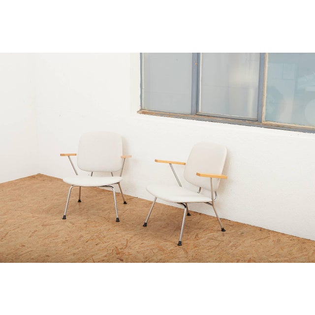Kembo Armchairs with Chrome-Plated Tubular Steel Frames, Beechwood Armrests and Kvadrat Upholstery by Willem Hendrik Gispen for Kembo, 1954, Set of 2 For Sale - Image 10 of 12