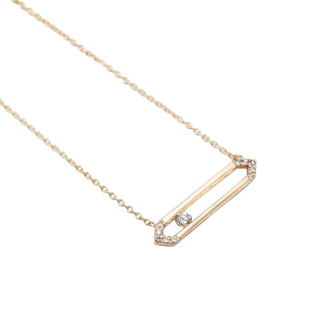 Modern 14k Yellow Gold 0.15ct Round Cut Diamond Floating Geometric Bar Pendant Necklace For Sale - Image 3 of 8