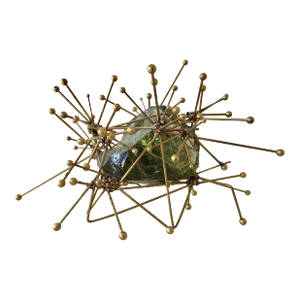 Atomic Explosion Brass and Raw Glass Block Sculpture