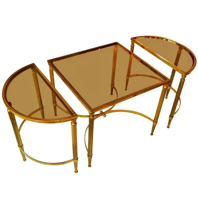 Maison Lancel Brass & Smoked Glass Three Parts Coffee Table Mid-Century Modern For Sale - Image 13 of 13