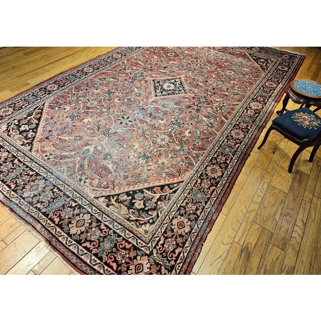 Vintage Oversized Persian Mahal-Sultanabad Rug, Hand-Knotted Wool, Floral Pattern, Red & Navy, 11x17 For Sale In Chicago - Image 6 of 16