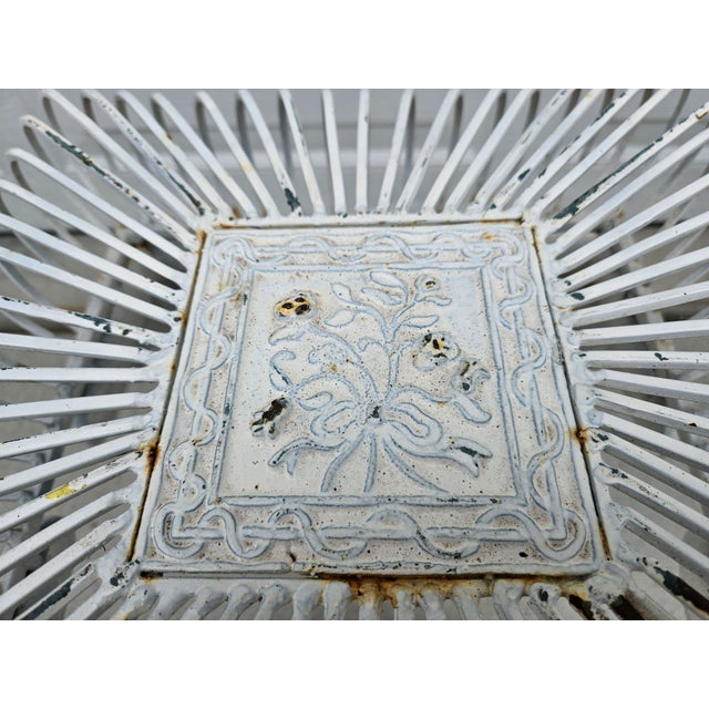Late 20th Century Square White Wrought Iron and Metal Garden Stool For Sale - Image 5 of 14