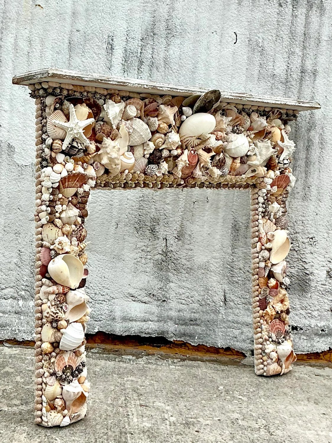 Vintage Boho Shell Encrusted Fireplace Surround - Top view