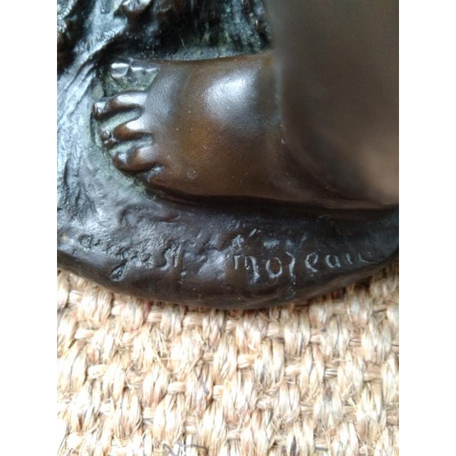 Antique Quality Patinated Solid Bronze Sculpture Statue Figures of Children the Secret Signed Auguste Moreau For Sale - Image 10 of 15