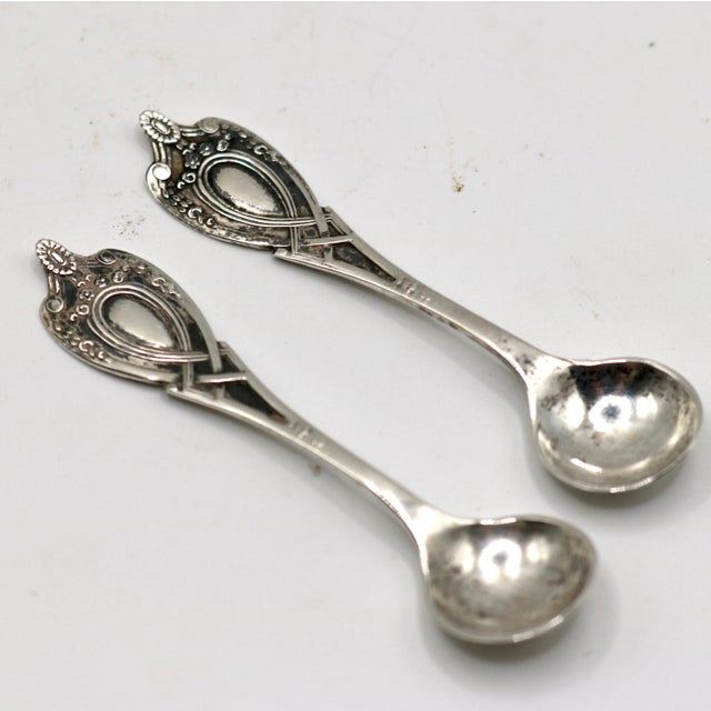 Metal Antique Edwardian Lenox Porcelain & Lunt Sterling Silver Overlay Master Salt Cellars With "Monticello" Spoons - A Pair For Sale - Image 7 of 12