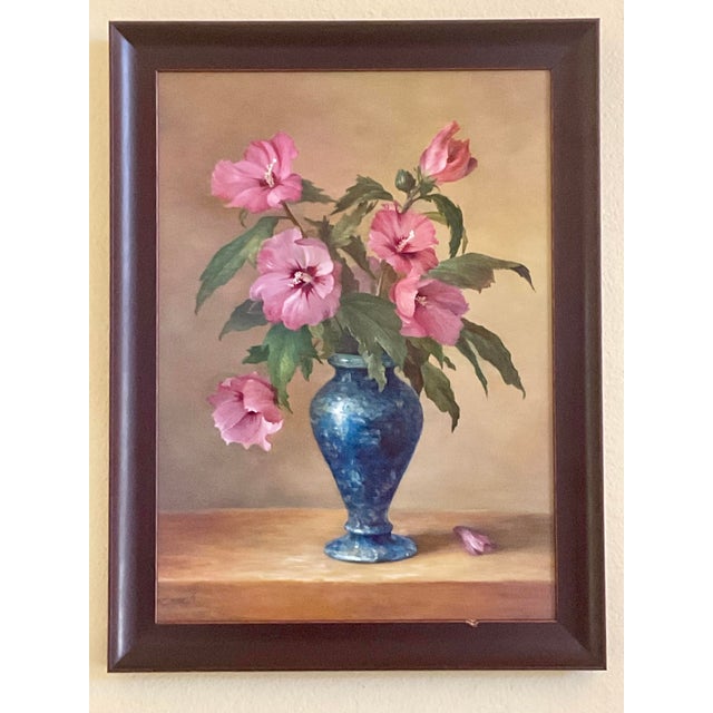 Traditional Mid 20th‑Century Vase With Flowers — Rich Classical Still Life Oil on Board, Signed For Sale - Image 3 of 15