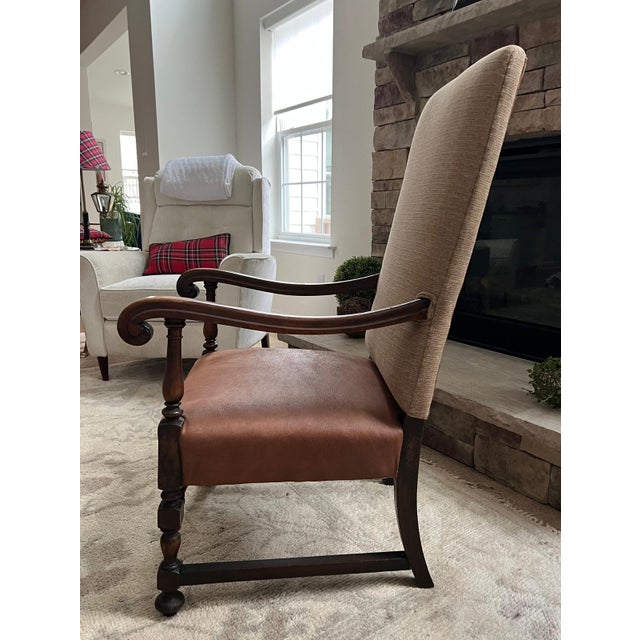1980s Vintage Ralph Lauren Style Upholstered High Back Armchair For Sale - Image 5 of 7