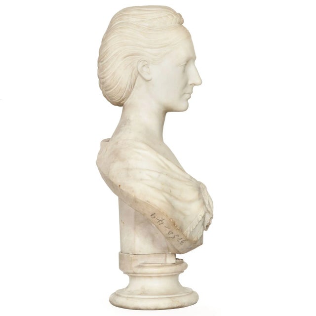 English Antique Marble Bust “Lady Layard” by John Warrington Wood Ca. 1870 For Sale - Image 6 of 12