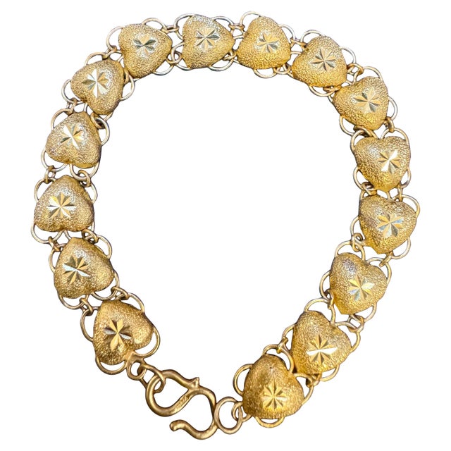 Metal Heart Link 24 Karat Pure Yellow Gold Solid Bracelet, 16.5 Gm, 6.8 Inch For Sale - Image 7 of 8