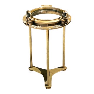 Vintage Brass and Glass Porthole Accent Table For Sale