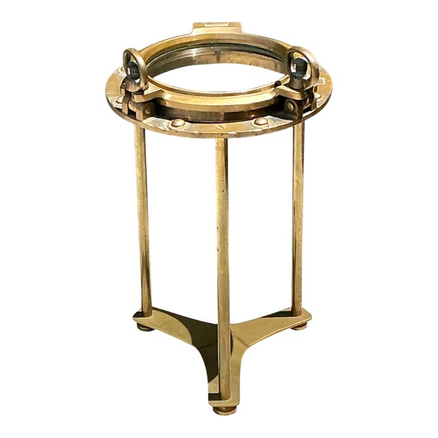 Vintage Brass and Glass Porthole Accent Table For Sale