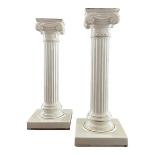 19th Century Continental Roman Column Candlestick Holders - a Pair For Sale