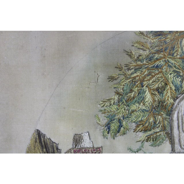 19th Century Antique 19th Century Embroidered Silk French Pastoral Provincial Scene Woman Child Stumpwork For Sale - Image 5 of 11