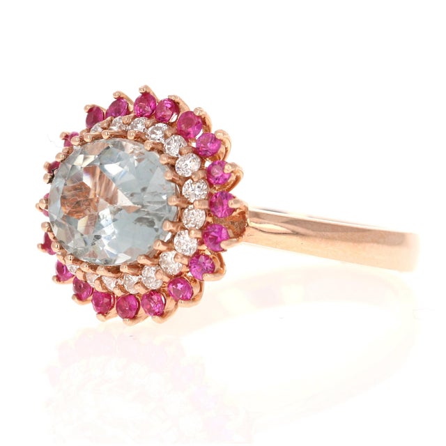 Contemporary 3.57 Carat Natural Tourmaline Sapphire Diamond Rose Gold Cocktail Ring, Size 7 For Sale - Image 3 of 6