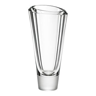 Signed Vera Wang for Wedgwood Crystal Vase With Frosted Pedestal Base, 10.5"h For Sale