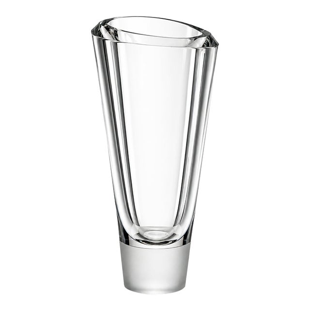 Signed Vera Wang for Wedgwood Crystal Vase With Frosted Pedestal Base, 10.5"h For Sale