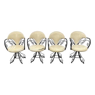 Vintage Hollywood Regency Wrought Iron Butterfly Swivel Dining Chairs - Set of 4 For Sale