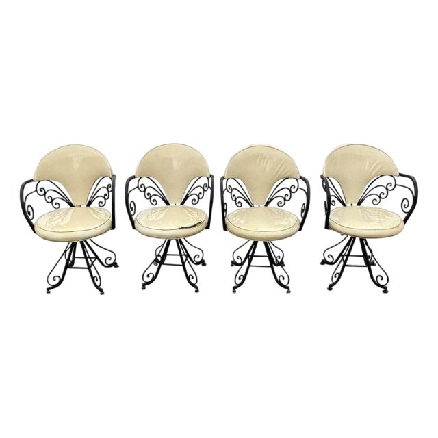 Vintage Hollywood Regency Wrought Iron Butterfly Swivel Dining Chairs - Set of 4 For Sale