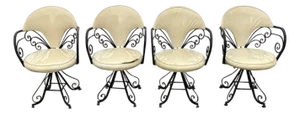 Vintage Hollywood Regency Wrought Iron Butterfly Swivel Dining Chairs - Set of 4