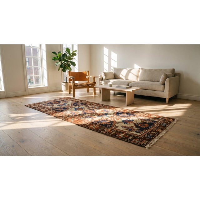 1920s Multicolor Geometric Tribal Antique Nw Persian Rug 3'5" X 12'7" Handknotted Wool Carpet For Sale - Image 9 of 10