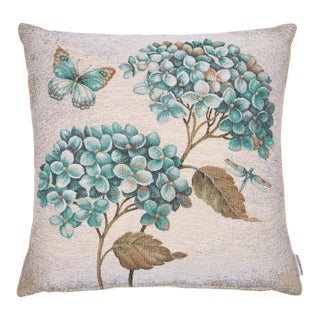 Hydrangeas Blue Woven Cushion With Feather Filler - 42x42cm (17"x17") For Sale