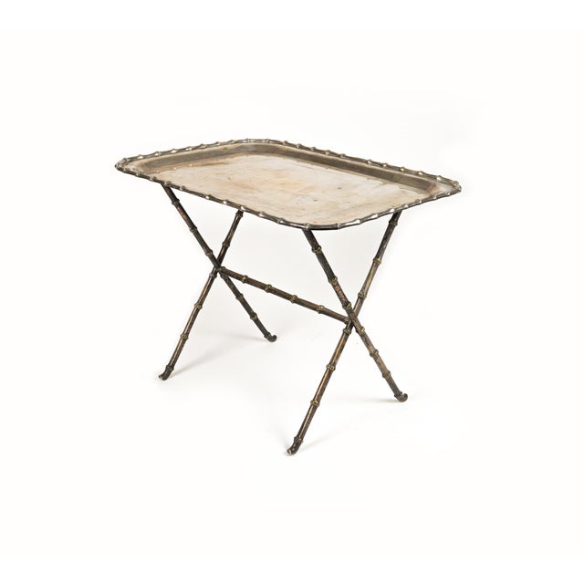 Side Table with Tray in Faux Bamboo & Silvered Brass from Maison Bagues, France, 1960s For Sale - Image 10 of 18