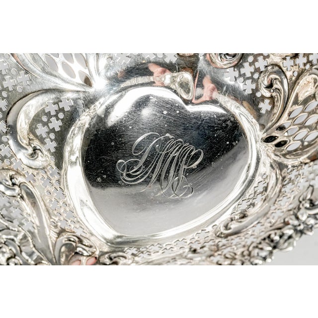 Repoussé Pierced Jewelry Tray Antique Gorham Sterling Silver Heart Catchall Dish Luxury Home Decor For Sale - Image 4 of 13