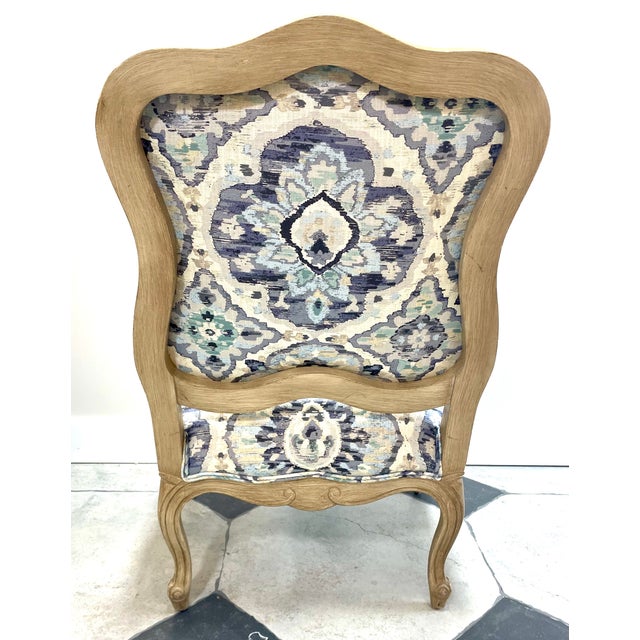 French French Louis XV Style Armchair in Blue Medallion Upholstery For Sale - Image 3 of 7