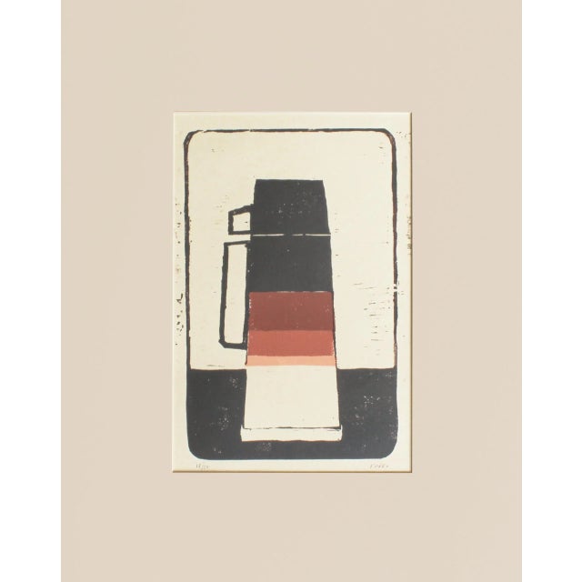 "The Thermos" Modern Woodblock Print by Michelle Farro For Sale