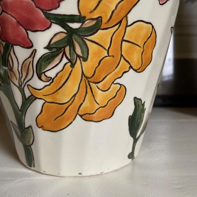 Vintage Flowers Ceramic Earthenware Vase by Gien, France, 1960s For Sale - Image 10 of 12