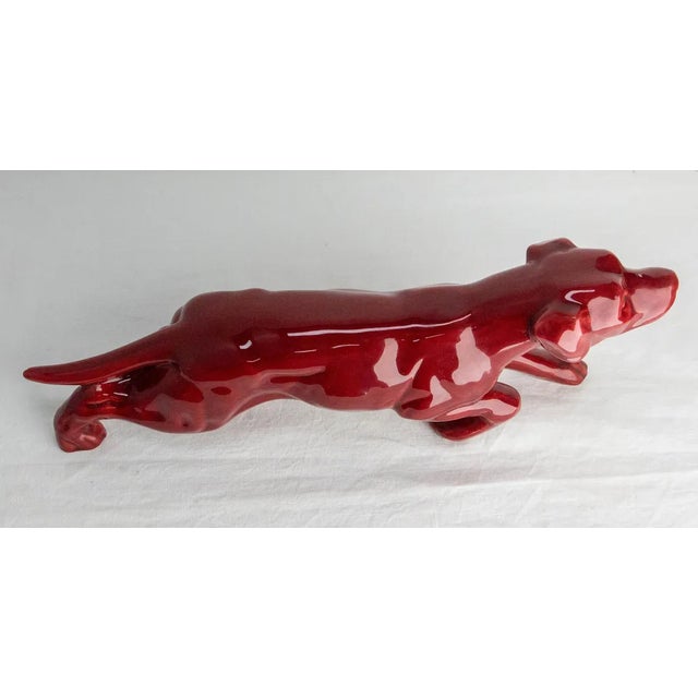 French Ceramic Red Statue English Setter on the Prowl in the style of Saint Clément, 1960 For Sale - Image 9 of 12