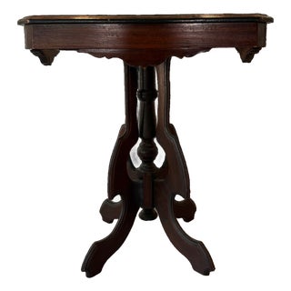 Vintage Petite Inlaid Wood Accent Table With Tripod Base Federal Style For Sale