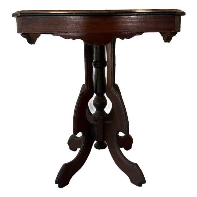 Vintage Petite Inlaid Wood Accent Table With Tripod Base Federal Style For Sale