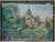 Le Manoir de Lécy, pastel and watercolor on paper by H. Claude Pissarro. Depicts a village scene with trees, figures, and...