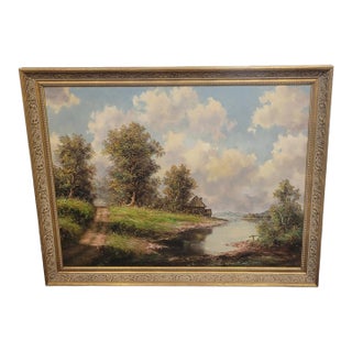 1990s Large and Beautiful Oil Painting of a Country Road For Sale