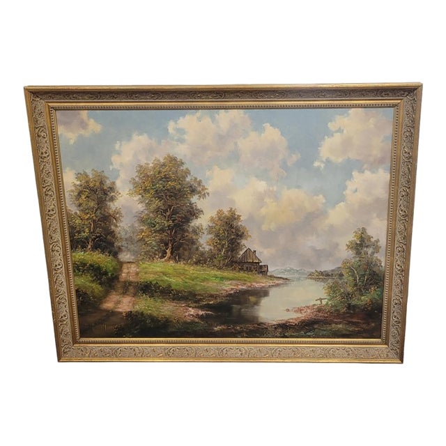 1990s Large and Beautiful Oil Painting of a Country Road For Sale