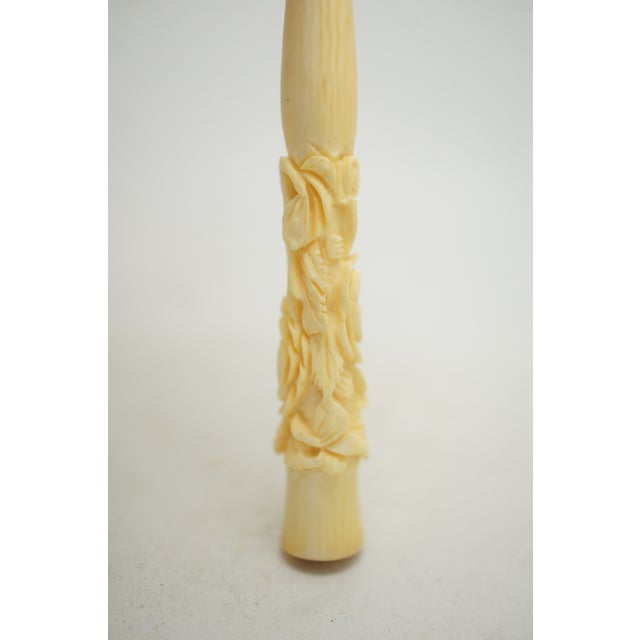Vintage Hand Carved Bone Cigarette Holder Stick High Relief Foliate Flowers 4" For Sale - Image 10 of 11