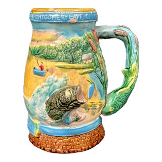 Vintage Majolica Ceramic Fisherman's Tankard For Sale