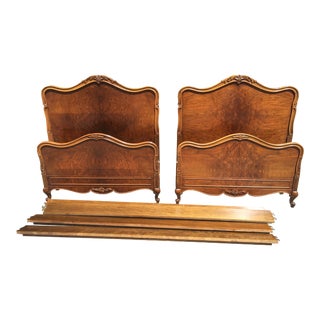 Pair of Carved French Twin Beds Burl Walnut For Sale