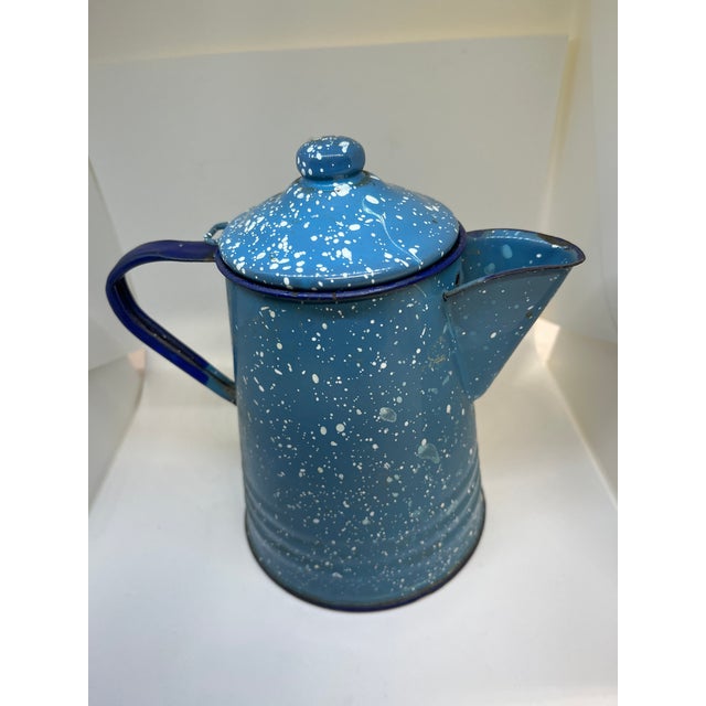 Mid-Century Modern 1940 Enamelware Blue Speckle Coffee Pot For Sale - Image 3 of 5