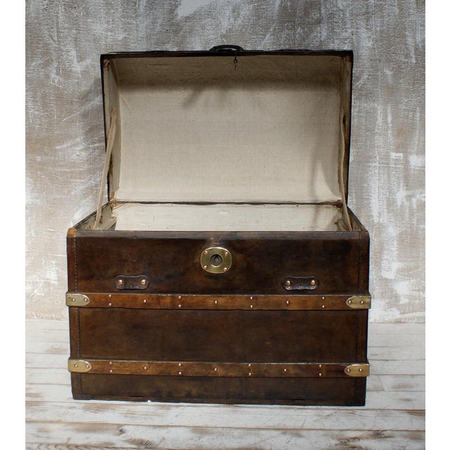 Antique Dome-Topped Leather-Bound Steamer Trunk, 1860s For Sale - Image 9 of 13