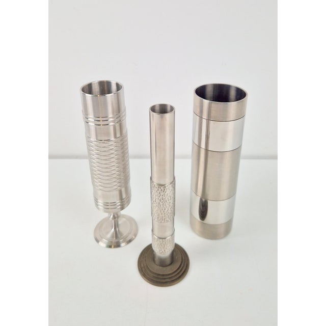 Set of 3 vintage sculptural brutalist vases, metal, 1960s This original vintage set of vases was produced by BMF (Bavarian...