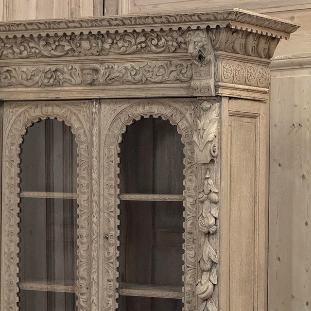 19th Century French Renaissance Revival Carved Bookcase in Stripped Oak For Sale In Dallas - Image 6 of 18