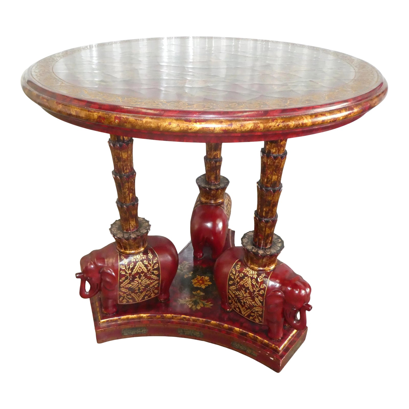 Maitland Smith Red Lacquer Elephant Center Table | Chairish