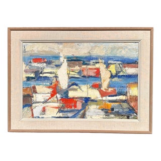 Abstract Harbour Motif, 1950s, Oil on Canvas, Framed For Sale
