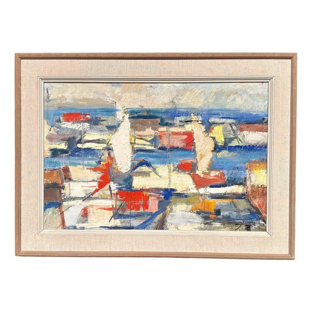 Abstract Harbour Motif, 1950s, Oil on Canvas, Framed For Sale