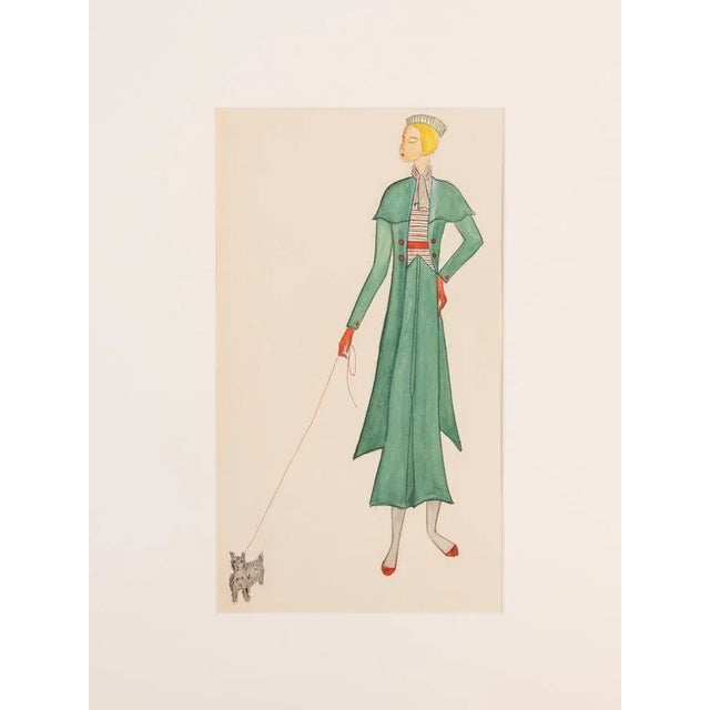 Art Deco Fashion Drawings V, Gouache on Paper, Framed For Sale - Image 3 of 11