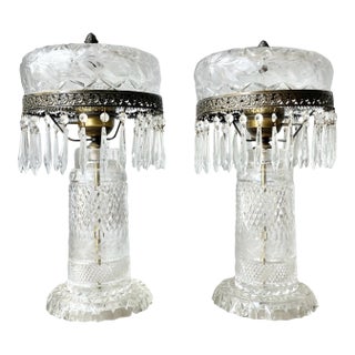 Large Vintage American Brilliant Cut Flower Crystal Mushroom Parlor Lamps For Sale