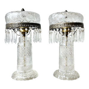 Large Vintage American Brilliant Cut Flower Crystal Mushroom Parlor Lamps